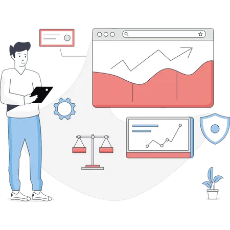 Junge Analyse steigende Grafik  Illustration