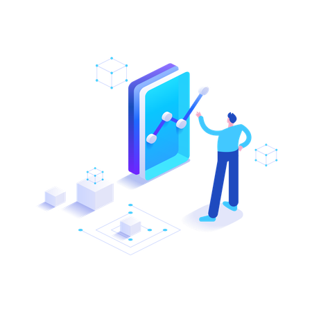 Junge analysiert Bitcoin-Diagramm  Illustration