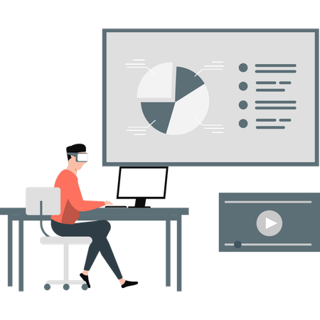 Junge analysiert verschiedene Kreisdiagramme  Illustration