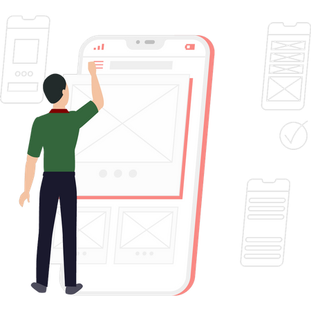 Junge arbeitet am Design mobiler Apps  Illustration