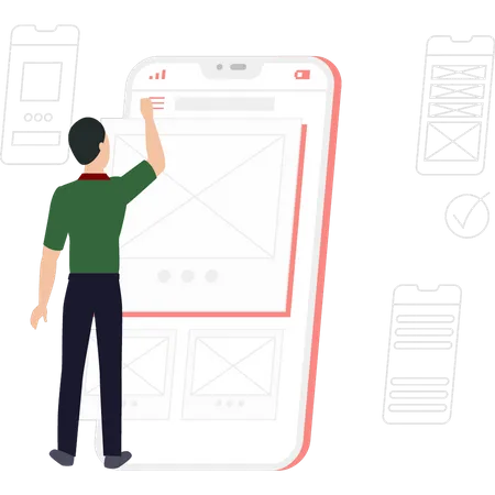 Junge arbeitet am Design mobiler Apps  Illustration