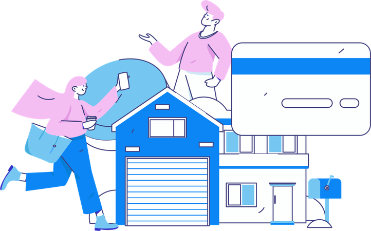 Junge arbeitet an Immobilienbudget  Illustration