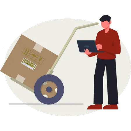 Junge arbeitet am Lieferwagen  Illustration