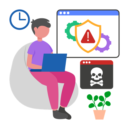 Junge arbeitet an Virenschutz  Illustration