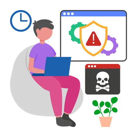 Junge arbeitet an Virenschutz  Illustration