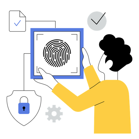 Junge arbeitet an biometrischer Sicherheit  Illustration