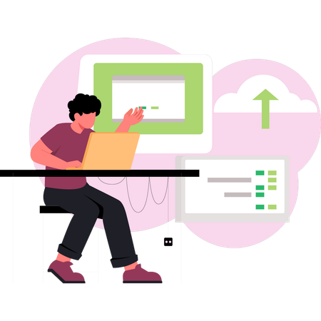 Junge arbeitet an Cloud-Daten  Illustration