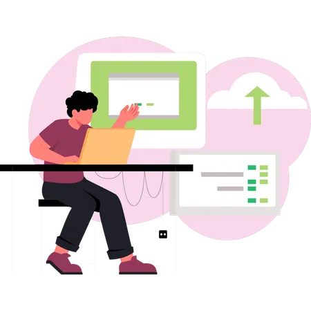 Junge arbeitet an Cloud-Daten  Illustration