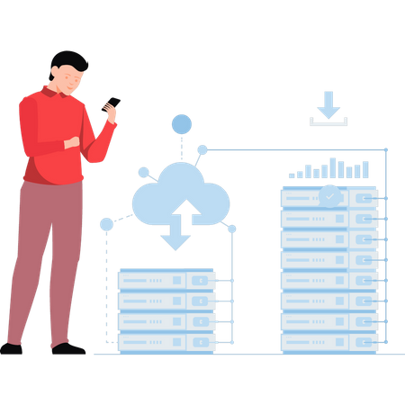 Junge arbeitet an Cloud-Server  Illustration