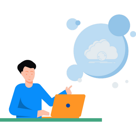 Junge arbeitet an Cloud-Server  Illustration