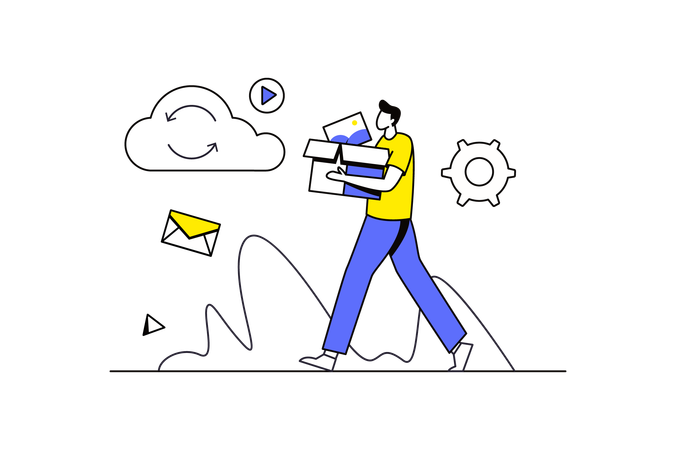 Junge arbeitet an Cloud-Speicher  Illustration