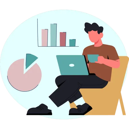 Junge arbeitet an Kreisdiagramm  Illustration