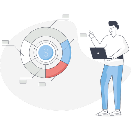 Junge arbeitet an Finanzstatistiken  Illustration