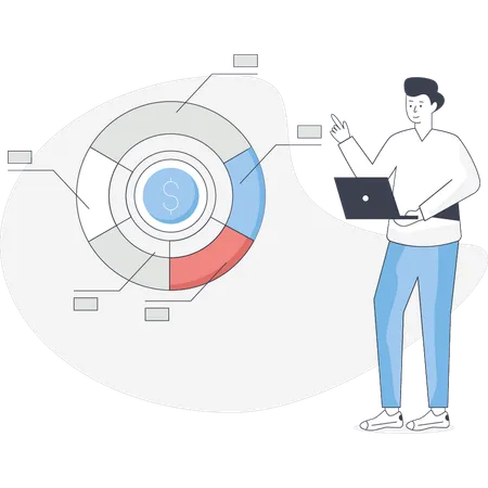 Junge arbeitet an Finanzstatistiken  Illustration