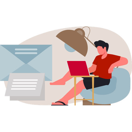 Junge arbeitet an Firmen-E-Mail  Illustration