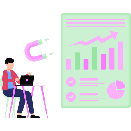 Junge arbeitet an Geschäftsdiagramm  Illustration