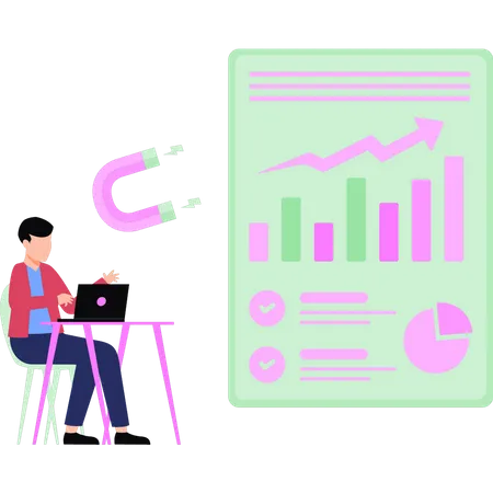 Junge arbeitet an Geschäftsdiagramm  Illustration