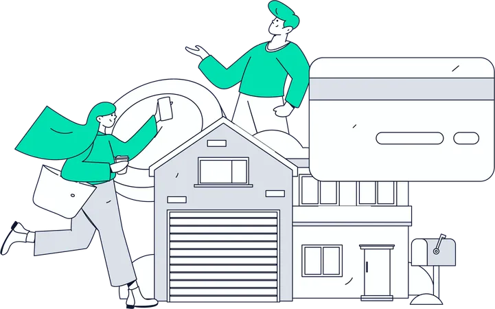 Junge arbeitet an Immobilienbudget  Illustration