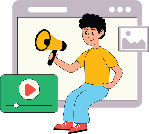 Junge arbeitet an Online-Videomarketing  Illustration