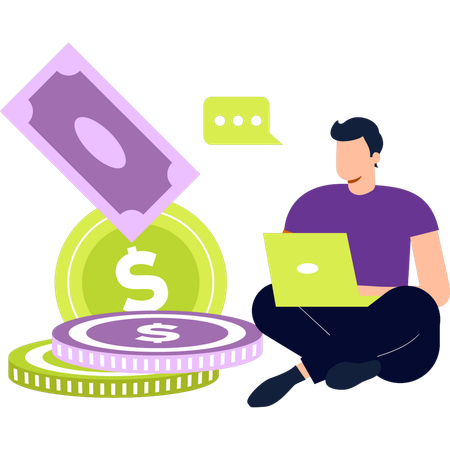 Junge arbeitet an seinem Laptop  Illustration