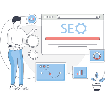 Junge arbeitet an SEO  Illustration