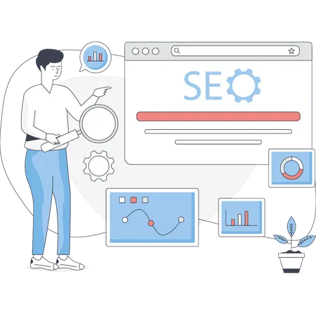 Junge arbeitet an SEO  Illustration