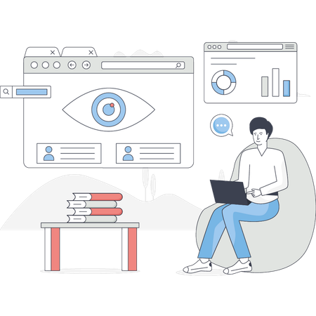 Junge arbeitet an SEO-Monitoring  Illustration