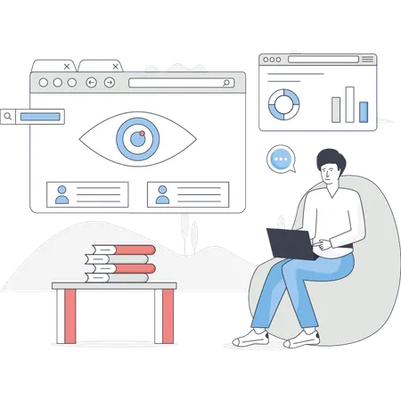 Junge arbeitet an SEO-Monitoring  Illustration