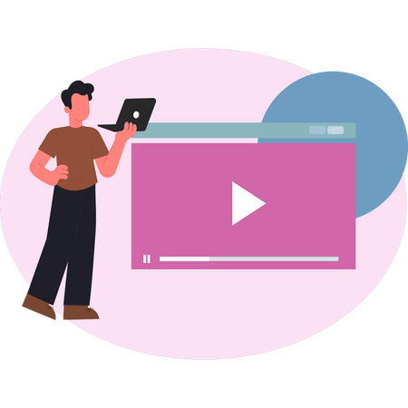 Junge arbeitet an Social Video  Illustration