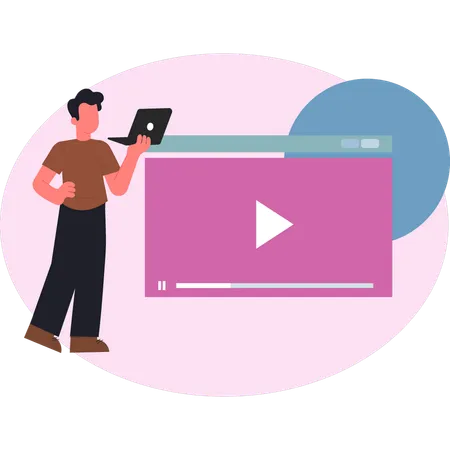 Junge arbeitet an Social Video  Illustration