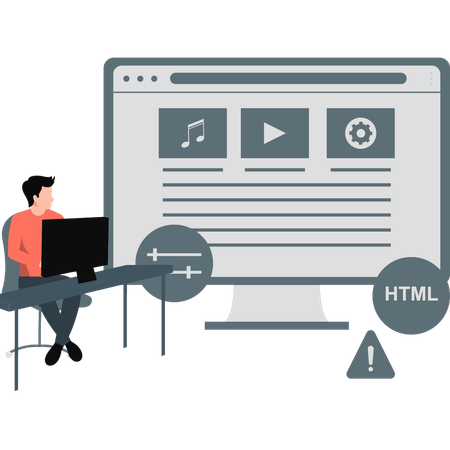 Junge arbeitet an einer Webseite gemäß HTML  Illustration