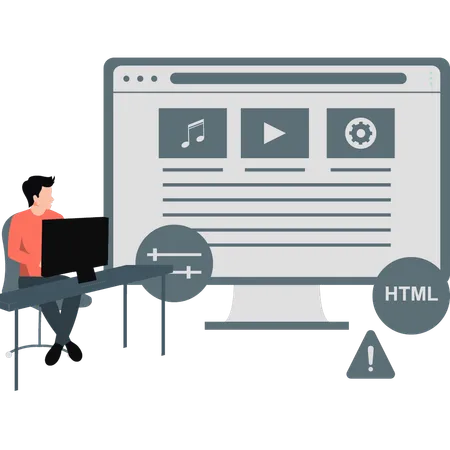 Junge arbeitet an einer Webseite gemäß HTML  Illustration