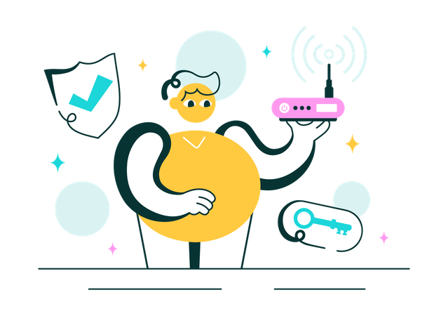 Junge arbeitet an WLAN-Sicherheit  Illustration