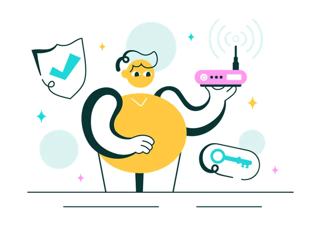 Junge arbeitet an WLAN-Sicherheit  Illustration