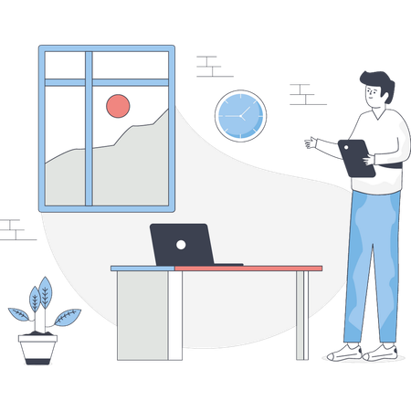 Junge arbeitet im Büro  Illustration