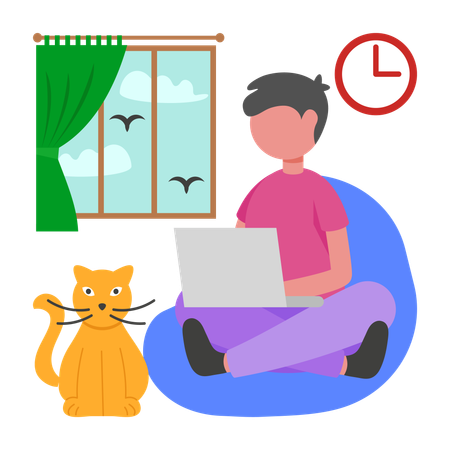 Junge arbeitet mit Begleiter  Illustration