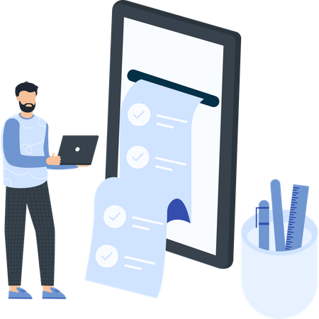 Junge arbeitet mit digitaler Checkliste  Illustration