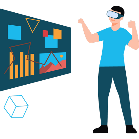 Junge bei der Arbeit mit VR-Brille  Illustration