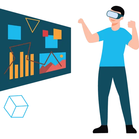 Junge bei der Arbeit mit VR-Brille  Illustration