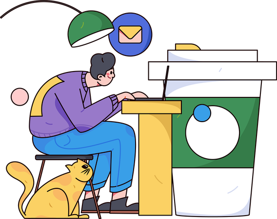 Junge arbeitet zu Hause am Laptop  Illustration