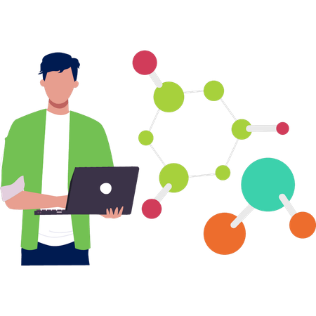 Junge arbeiten struktur moleküle  Illustration