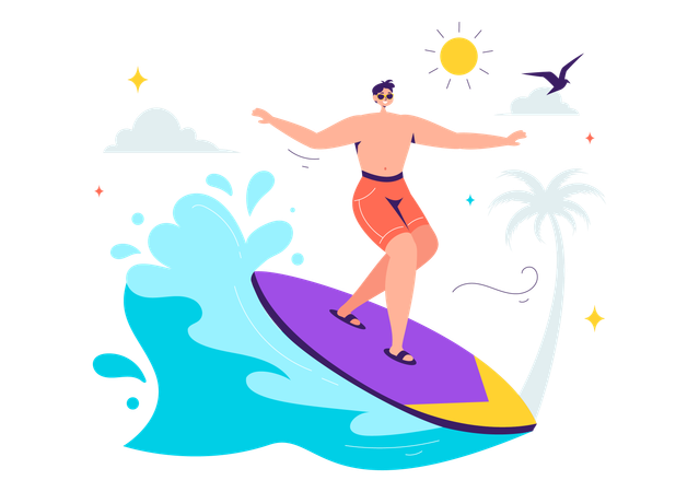 Junge auf einem Surfbrett  Illustration