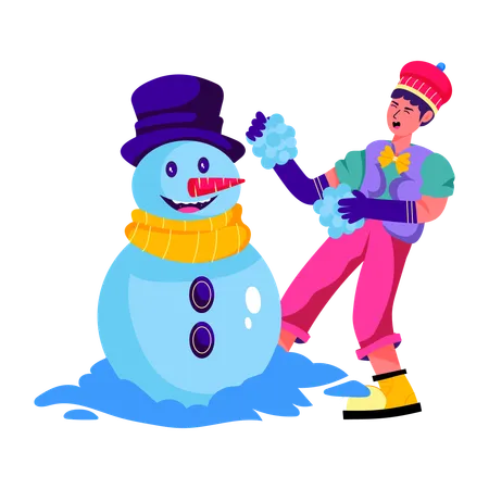 Junge macht Schneemann  Illustration