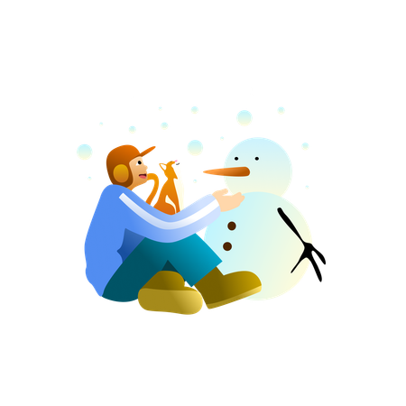 Junge baut Schneemann  Illustration