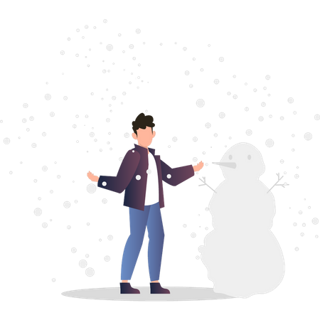 Junge baut Schneemann  Illustration