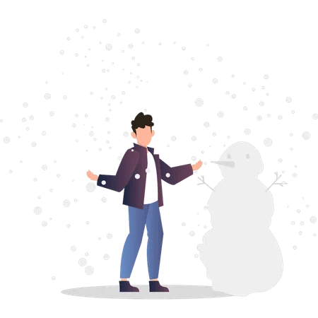 Junge baut Schneemann  Illustration