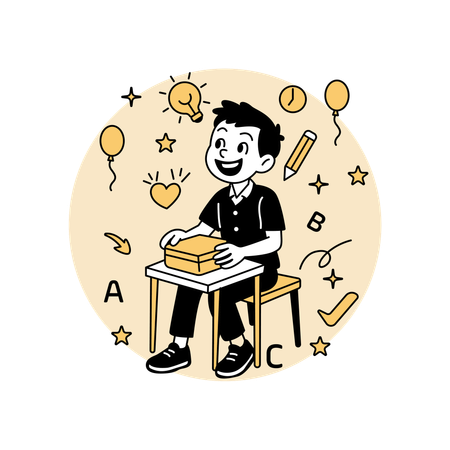 Junge beantwortet Fragen im Unterricht  Illustration