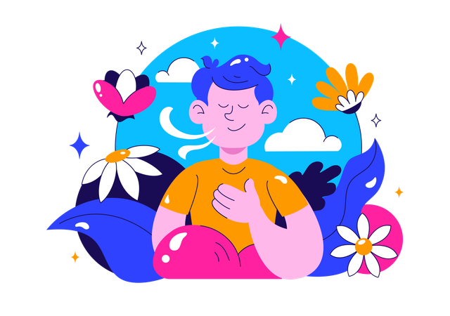 Junge bei friedlicher Atemübungssitzung  Illustration