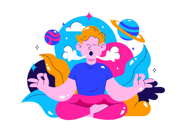 Junge bei friedlicher Atemübungssitzung  Illustration