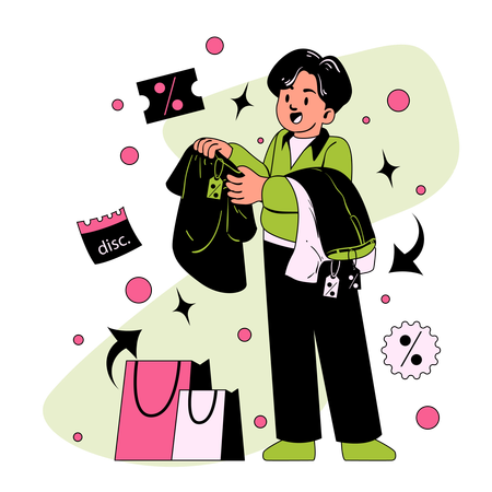 Junge macht Einkaufen im Ausverkauf  Illustration